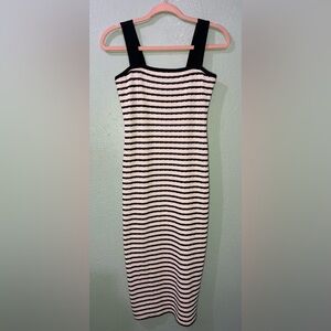 Chic Black and Cream Striped Midi Dress